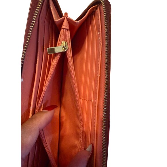 Fossil Womens Burgundy Leather Zip Around Wallet With Wrist Strap - Picture 6 of 8